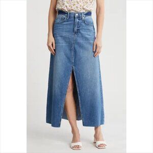 Lucky Brand denim maxi skirt medium blue denim modest raw hem long new 30 10